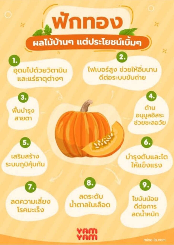 ฟักทอง เต็มไปด้วยสารอาหารที่เป็นมิตรต่อผิว รวมถึงวิตามิน C และ E รวมถึงเบต้าแคโรทีน ซึ่งทั้งหมดนี้มีบทบาทสำคัญในสุขภาพผิวของเราผิว